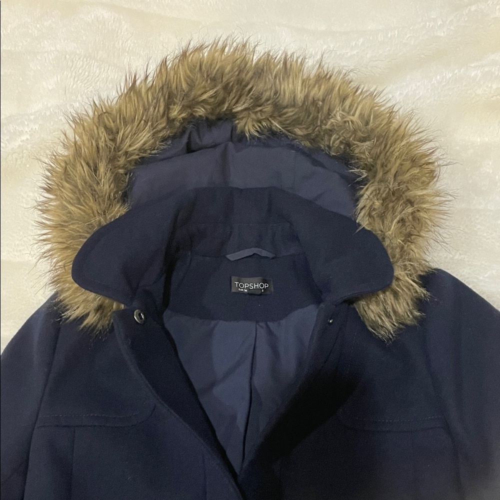 Women's Navy Jacket with Faux Fur Detachable Hood